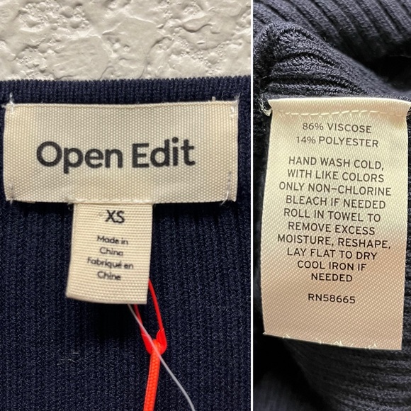OPEN EDIT Navy Baritone Ribbed Knit Long Sleeve Sweater Top XS XXS NWT - Picture 6 of 6